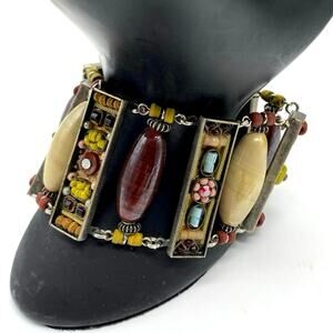 Ayala Bar‎ Colorful Handcrafted Boho Glass Rhinestones 7” Silver tone Bracelet